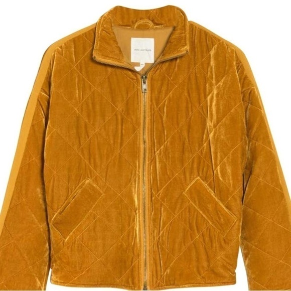 Avec LES FILLES Quilted Velvet Zip Jacket In Mustard - Picture 2 of 15